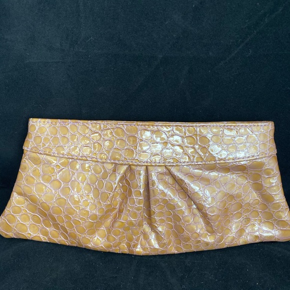 Laura Merkin Leather Croc Embossed Clutch 12x5” - Picture 2 of 8
